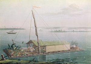 Tratwa na rzece Guayaquil, z „Voyages aux Regions Equinoxiales du Nouveau Continent” Aleksandra de Humboldta (1769-1859) rytowanego przez Michela Bouqueta (1807-90) opublikowanego w 1814 r. (kolorowa rycina